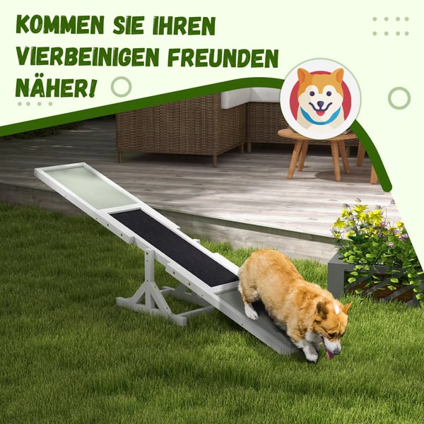 PawHut Hundevipper i Tømmer, Agility Rampe til Hunde, Skridsikker, Max 50 kg, Hvid, 180x30x30 cm