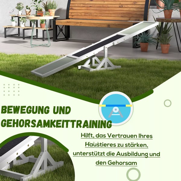 PawHut Hundevipper i Tømmer, Agility Rampe til Hunde, Skridsikker, Max 50 kg, Hvid, 180x30x30 cm