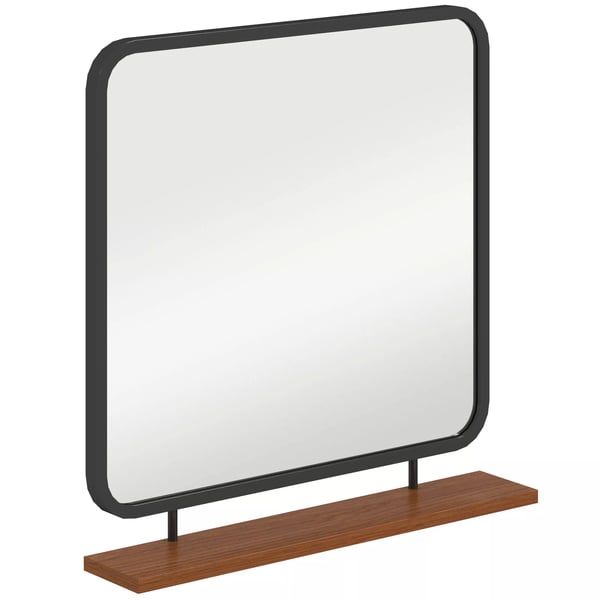 HOMCOM Väggspegel 55 x 55,5 cm hallspegel med trähylla, rektangulär spegel, dekorativ spegel för sovrum, badrum, svart