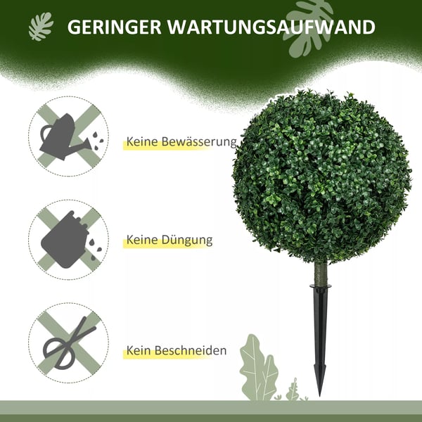 HOMCOM 2 stk. Kunstig Buxbom Rund Plante, 70 cm Hjde, UV-beskyttet Grn Plastik