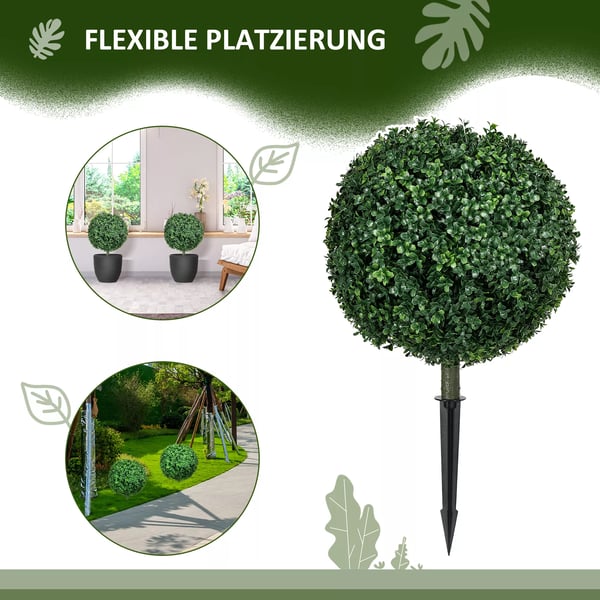 HOMCOM 2 stk. Kunstig Buxbom Rund Plante, 70 cm Hjde, UV-beskyttet Grn Plastik