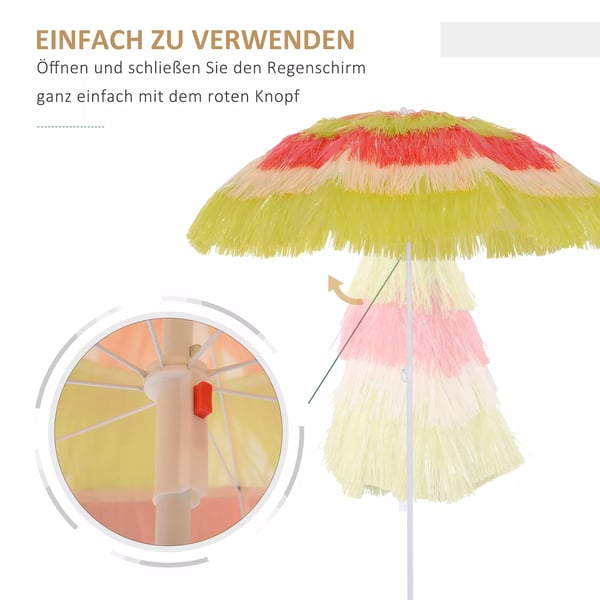 Outsunny Hawaii Parasol til Stranden og Haven, Ø160 cm, Farverig, Metalramme