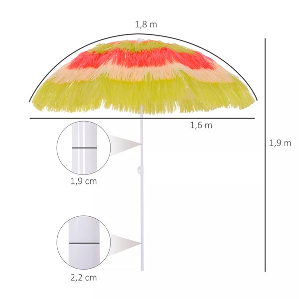 Outsunny Hawaii Parasol til Stranden og Haven, Ø160 cm, Farverig, Metalramme
