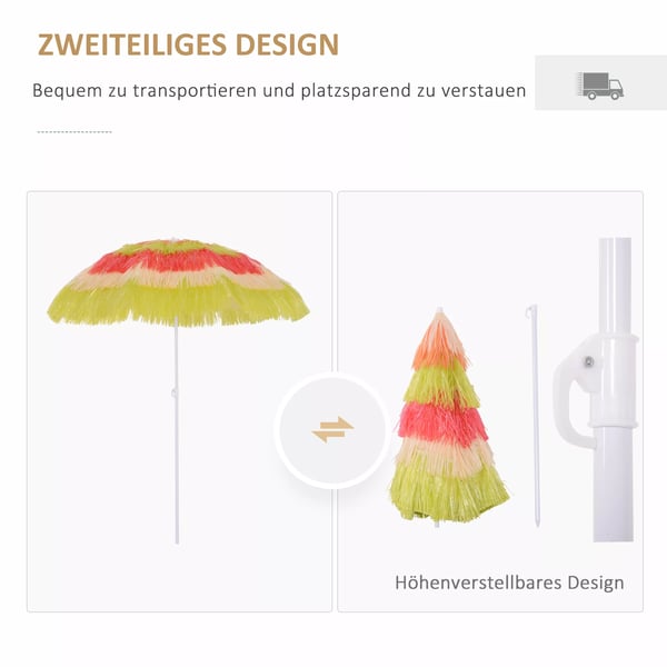 Outsunny Hawaii Parasol til Stranden og Haven, Ø160 cm, Farverig, Metalramme