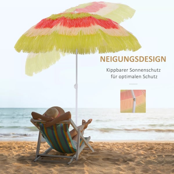 Outsunny Hawaii Parasol til Stranden og Haven, Ø160 cm, Farverig, Metalramme