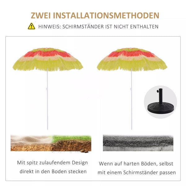 Outsunny Hawaii Parasol til Stranden og Haven, Ø160 cm, Farverig, Metalramme