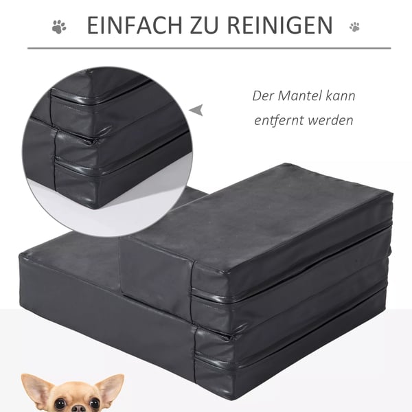 PawHut Foldbar Kæledyrstrappe med 2 Trin, Hundetrappe til Ældre Hunde og Katte, Sort PU Læder og Skum, L45xB39xH20cm