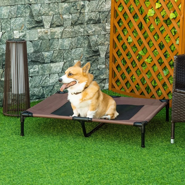 PawHut Forhøjet Hundeseng til Udendørs Brug - Brun/Kaffe - 92x76x18cm - Metalrør & Oxford Stof