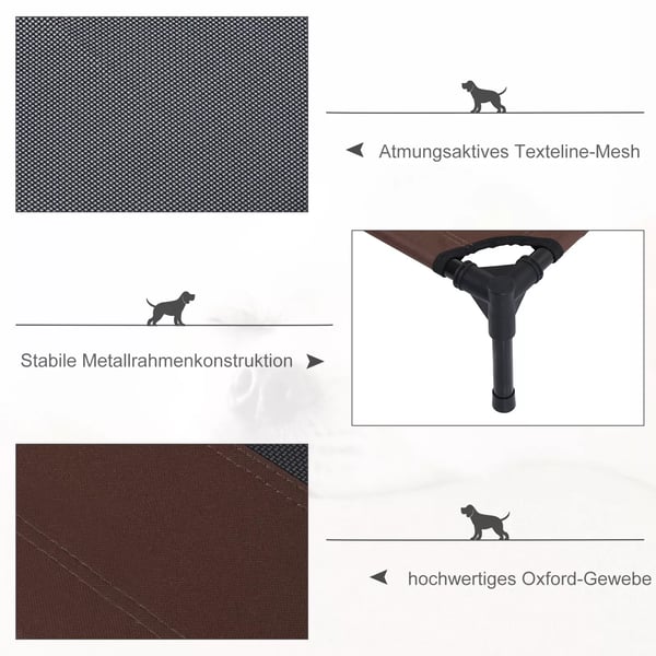 PawHut Forhøjet Hundeseng til Udendørs Brug - Brun/Kaffe - 92x76x18cm - Metalrør & Oxford Stof
