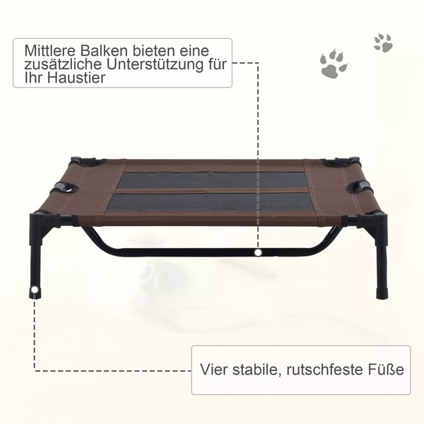 PawHut Forhøjet Hundeseng til Udendørs Brug - Brun/Kaffe - 92x76x18cm - Metalrør & Oxford Stof