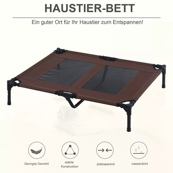 PawHut Forhøjet Hundeseng til Udendørs Brug - Brun/Kaffe - 92x76x18cm - Metalrør & Oxford Stof