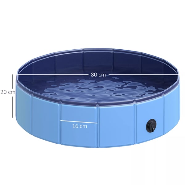 hundepool, robust soppebassin til hunde, svømmebassin lavet af PVC+træ, blå, Ø80xH20 cm, sommersjov