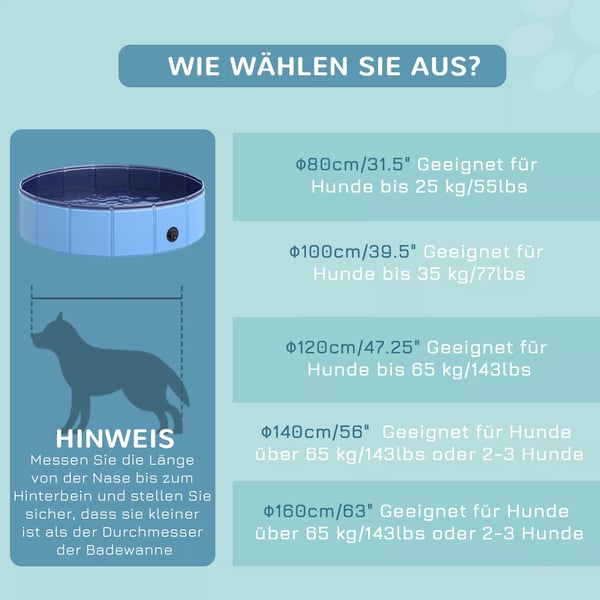 hundepool, robust soppebassin til hunde, svømmebassin lavet af PVC+træ, blå, Ø80xH20 cm, sommersjov