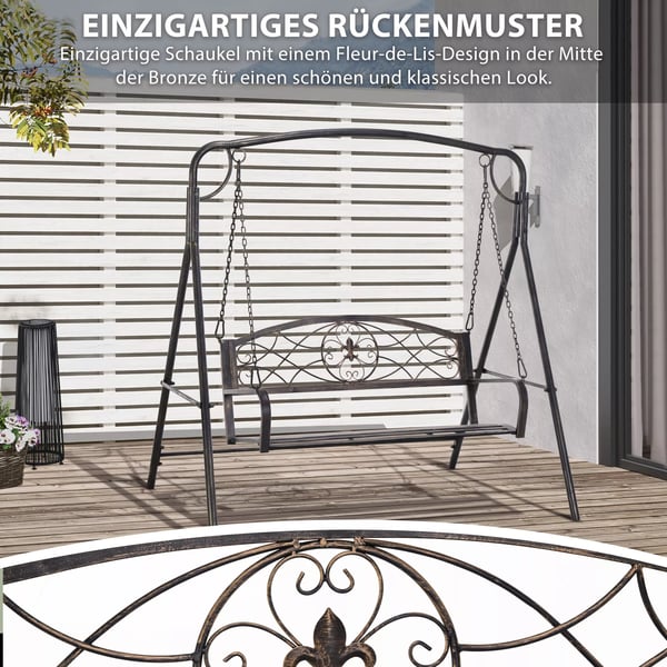Outsunny havesving til 2 personer, Hollywood-sving, svingbænk, metal, bronze, 167 x 123 x 175 cm