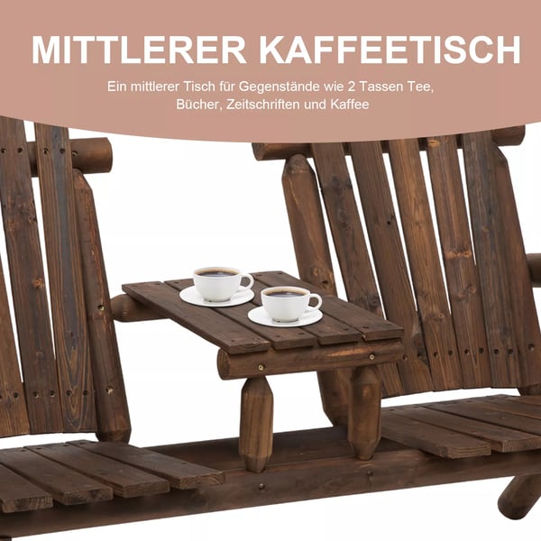 Outsunny havebænk med bord, havemøbler, siddebænk, 2 stole, massivt træ, brun, 157 x 88 x 103 cm