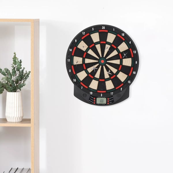 HOMCOM Elektronisk Dartskive - 26 spil, 185 scoringsmuligheder, 6 pile, til 8 spillere, sort PP