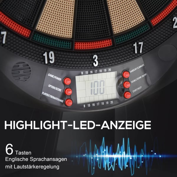 HOMCOM Elektronisk Dartskive - 26 spil, 185 scoringsmuligheder, 6 pile, til 8 spillere, sort PP