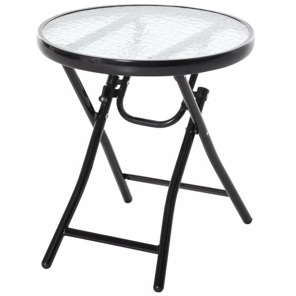 Outsunny Rundt Havebord, Sammenklappeligt Glasbord, Metal, Sort, Ø45cm