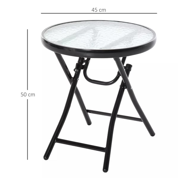 Outsunny Rundt Havebord, Sammenklappeligt Glasbord, Metal, Sort, Ø45cm
