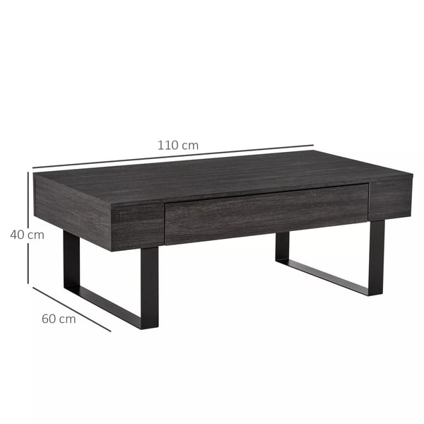 HOMCOM Sofabord med Skuffe og Hylder, Merkgra, Tre og Metal, 110x60x40cm