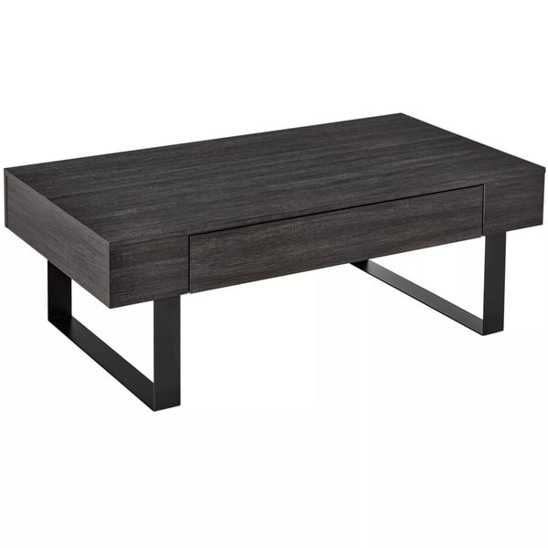 Soffbord i mörkt grått trämaterial och metall med låda och hylla - 110x60x40 cm