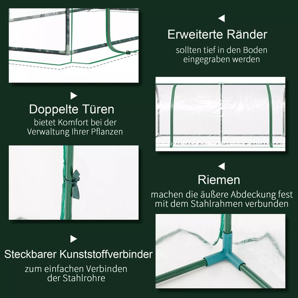 Outsunny Drivhus med dør, tidlig bed, planteavl, stål PVC, 200x100x80cm