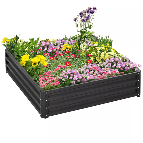 Outsunny højbed i stål, blomsterkasse, plantekasse, grøntsagsbed til have, terrasse & altan, grå, 120x120x30 cm
