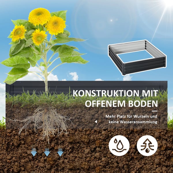 Outsunny højbed i stål, blomsterkasse, plantekasse, grøntsagsbed til have, terrasse & altan, grå, 120x120x30 cm
