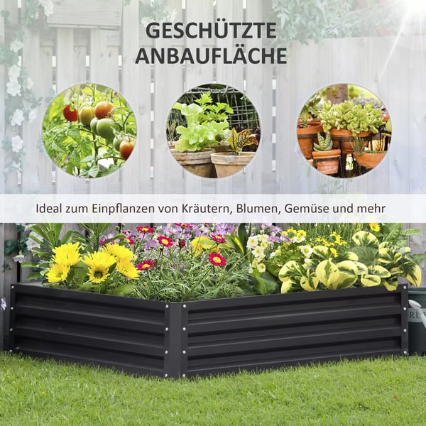 Outsunny højbed i stål, blomsterkasse, plantekasse, grøntsagsbed til have, terrasse & altan, grå, 120x120x30 cm