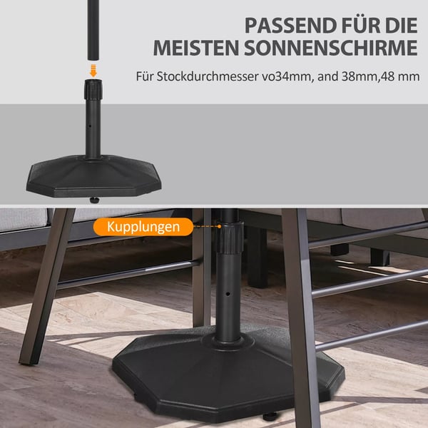 Outsunny Parasolfod 22kg Sort PE/Cement til Parasolstænger Ø32/34/38mm, Stabil Haveparasolholder