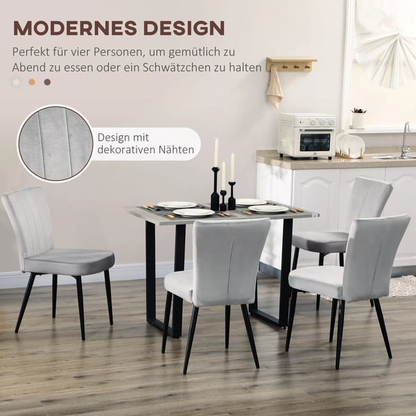 Matsalsstolsset 4-pack köksstolar med ryggstöd, sammetsliknande stoppning, stålram, grå, 46x65x87cm