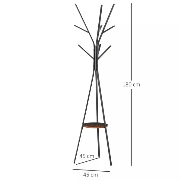 HOMCOM Garderobestativ - Stående Garderobe med 8 Kroge og Hylde, Metal/MDF, Brun, 45x45x180cm