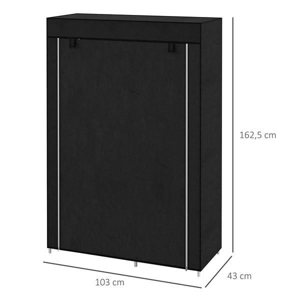 HOMCOM Stofgarderobeskab 6 hylder ikke-vævet stof sammenklappeligt garderobeskab sort 103x43x162,5 cm