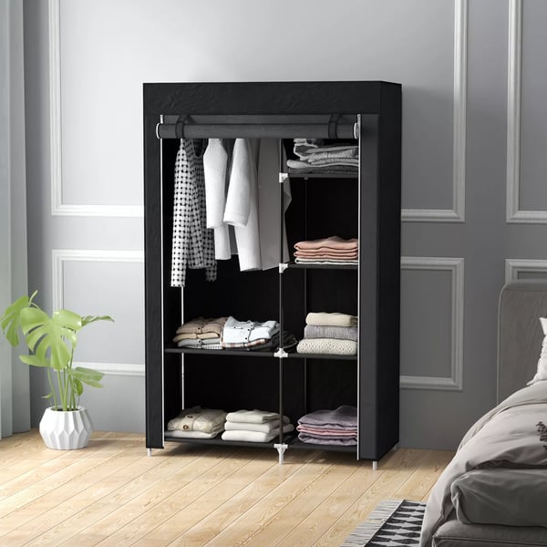 HOMCOM Stofgarderobeskab 6 hylder ikke-vævet stof sammenklappeligt garderobeskab sort 103x43x162,5 cm