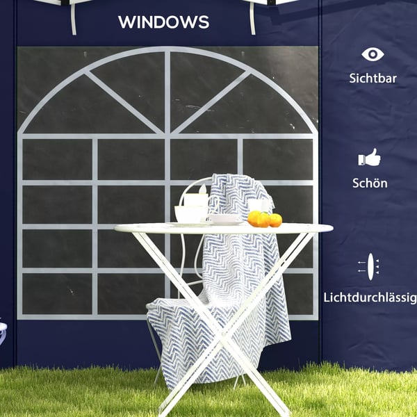Outsunny 2 sidepaneler sidevægge til 3 x 3/ 3 x 6 m pavillon, sidepresenninger med vindue, dør, erstatningsvægge til partytelt, Oxford, blå