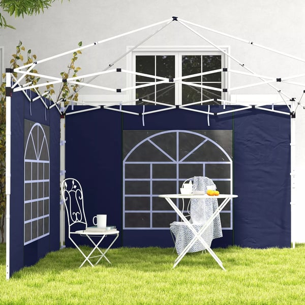 Outsunny 2 sidepaneler sidevægge til 3 x 3/ 3 x 6 m pavillon, sidepresenninger med vindue, dør, erstatningsvægge til partytelt, Oxford, blå