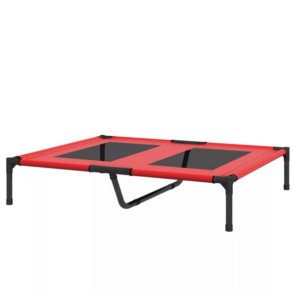 Hævet Hundeseng, Rød, Metalramme & Oxford/Tekstilenet, 92x76x18cm, Max 50kg