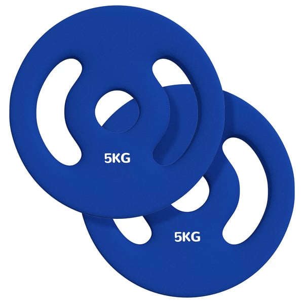 2 stk. håndvægte, 2 x 5 kg vægte, håndvægtsæt, vægtskiver til 2,5 cm håndvægtstang, Ø 30 mm hul, blå