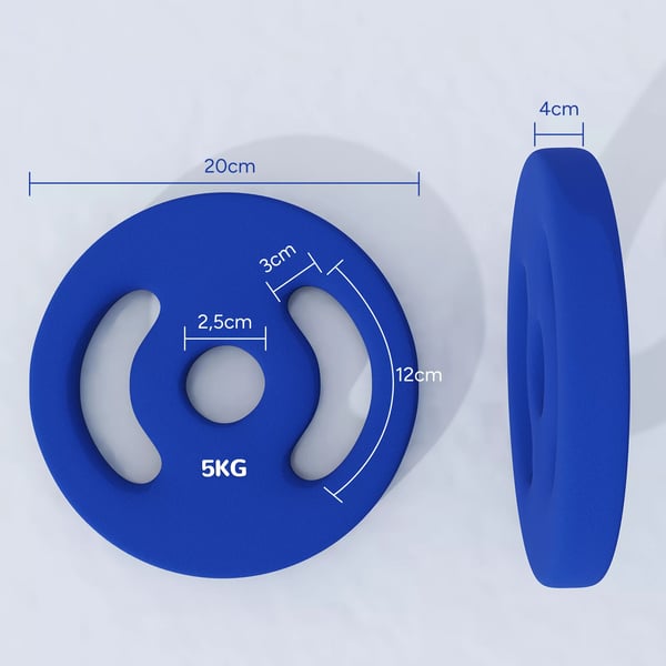 Set med 2 hantelvikter, 2 x 5 kg vikter, hantelset, viktplattor för 2,5 cm hantelstång, Ø 30 mm hål, Blå
