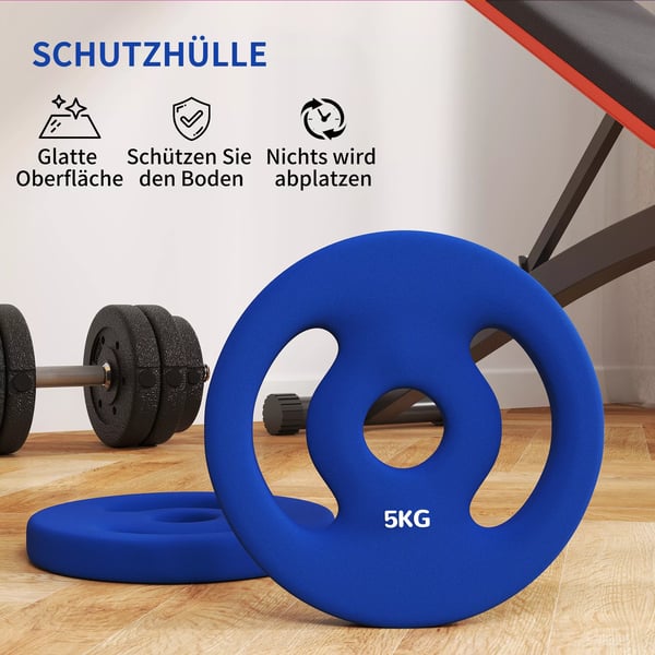 Set med 2 hantelvikter, 2 x 5 kg vikter, hantelset, viktplattor för 2,5 cm hantelstång, Ø 30 mm hål, Blå
