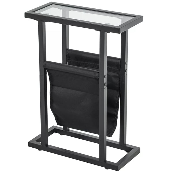 HOMCOM Sidobord i Glas och Metall med Tygbse - Svart, 40x18x55.5 cm