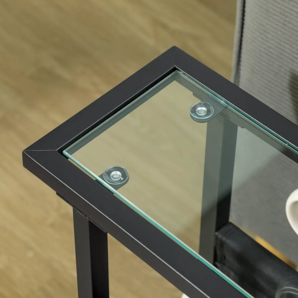 HOMCOM Sidebord m. Stofpose, Glasplade, Metalstel, Sort (40x18x55.5 cm)