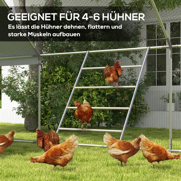 PawHut kyllingestige i træ, legeplads til høns, klatrestativ til 4-6 høns, 140 x 86 x 2,5 cm, naturtræ