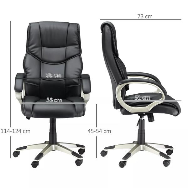HOMCOM Ergonomisk Kontorsstol / Chefsstol - Svart Konstläder med Gungfunktion, 70x58x114-124cm