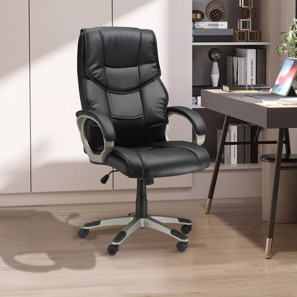 HOMCOM Ergonomisk Kontorsstol / Chefsstol - Svart Konstläder med Gungfunktion, 70x58x114-124cm