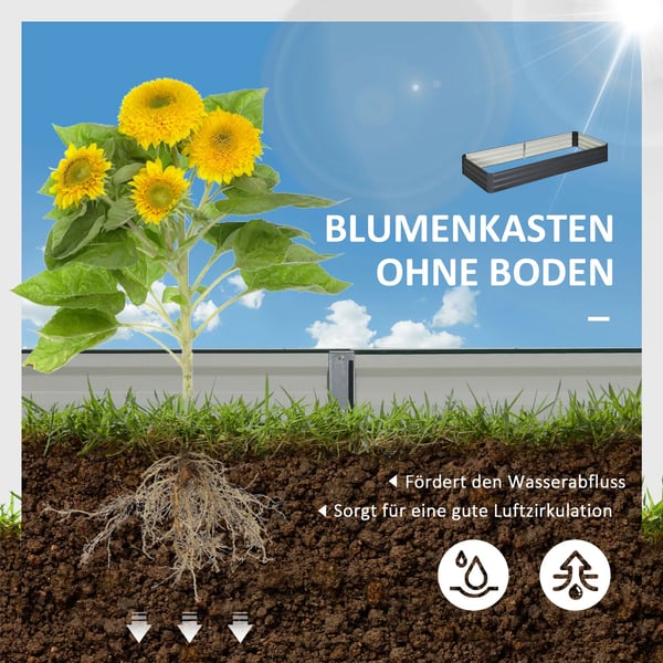 Outsunny højbed i stål, 241 x 90,5 x 30 cm plantekasse, urtepotte, blomsterkasse, havebed, urtebed, grøntsagsbed, grå