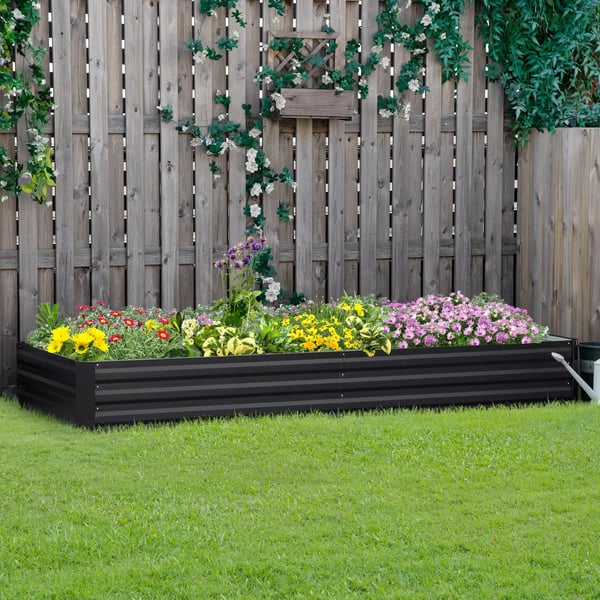 Outsunny højbed i stål, 241 x 90,5 x 30 cm plantekasse, urtepotte, blomsterkasse, havebed, urtebed, grøntsagsbed, grå