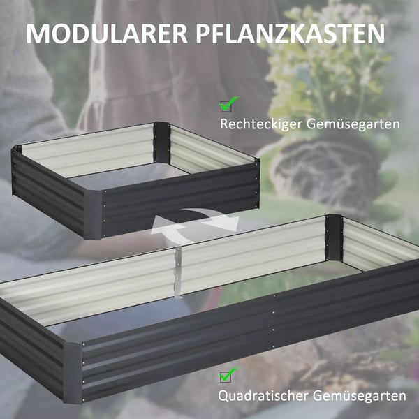 Outsunny højbed i stål, 241 x 90,5 x 30 cm plantekasse, urtepotte, blomsterkasse, havebed, urtebed, grøntsagsbed, grå