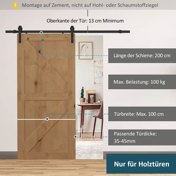 HOMCOM 200 cm Skydedørssæt i Sort Kulstofstål