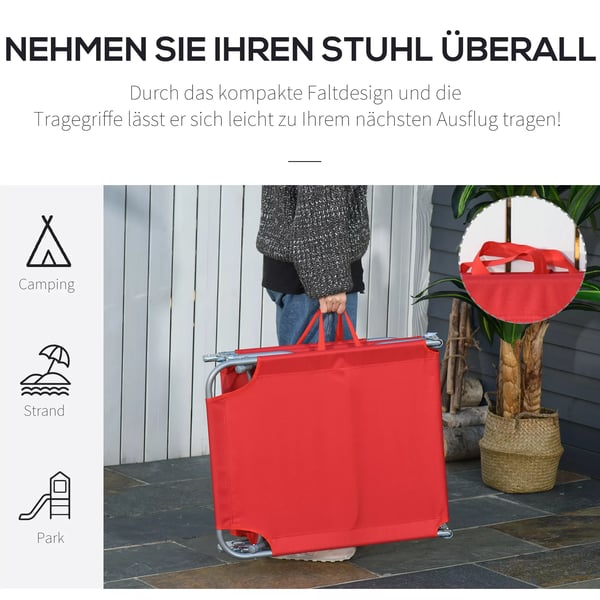 Outsunny foldbar solvogn med justerbart ryglæn i metal og polyester, rød